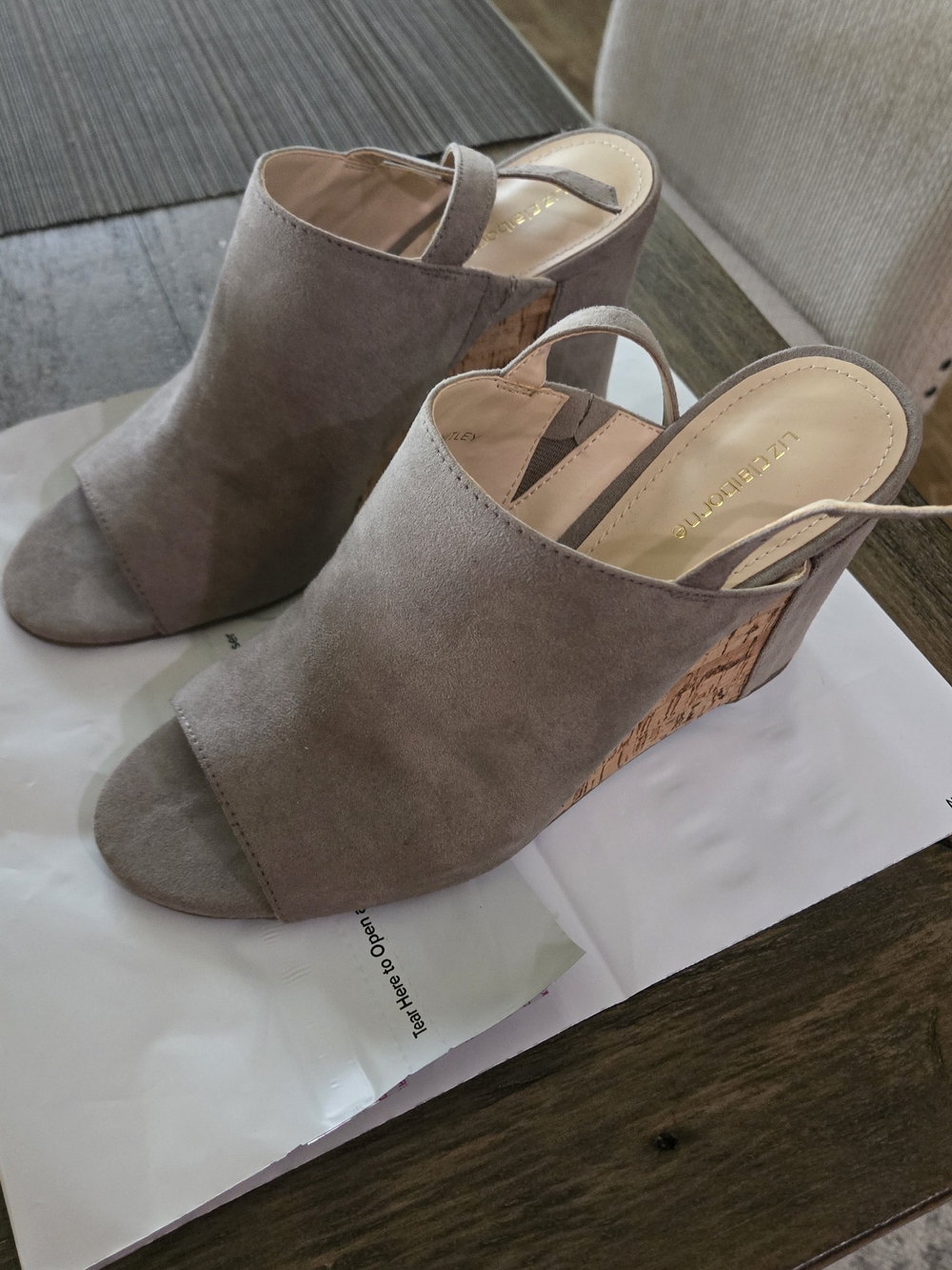 Liz Claiborne Taupe Suede Cork Wedge Slingback Heels